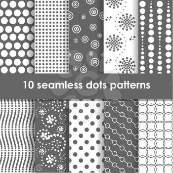 Set of grey and white seamless patterns with dots. EPS10
