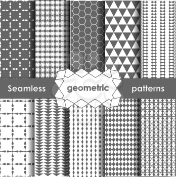 Vector Geometric Seamless Patterns Set. Grey Textures on white