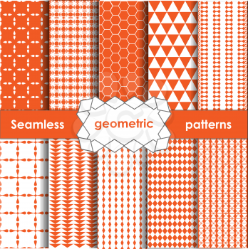 Vector Geometric Seamless Patterns Set. Orange Textures on white