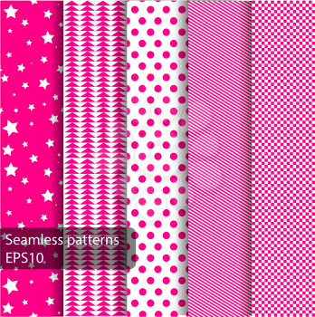 5 pink geometrical seamless patterns, endless texture can be used for wallpaper, pattern fills, web page, background, surface