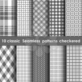 Set of 10 classic seamless checkered patterns. Whate and grey colors