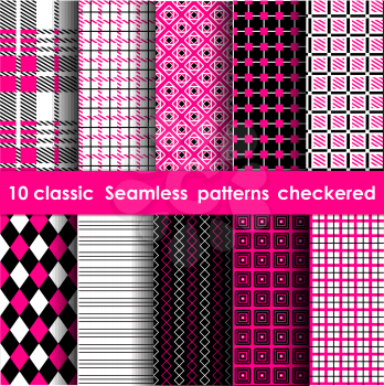 Set of pink checkered seamless table cloth background