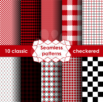 Set of checkered simple fabric seamless pattern. 10 classic ornaments
