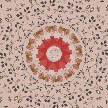 Floral pattern with flowers. Illustration blooming doodle floral texture in circle shape