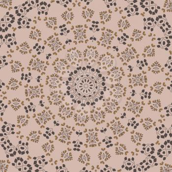 Floral pattern with leaves. Illustration doodle floral texture in circle shape