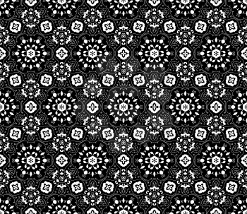 Lace vector fabric seamless  pattern with flowers. White on black