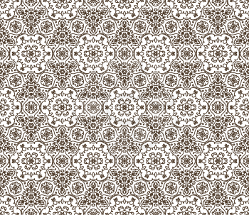 Lace vector fabric seamless  pattern with flowers. Brown on white
