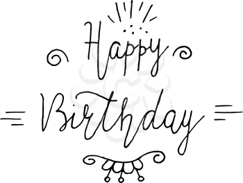 Happy birthday lettering. Holiday text and decorations. Vector element isolated on white. Modern brush style