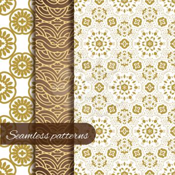 Lace vector fabric seamless patterns collection - 3 royal gold patterns. Can be used as wallpapper, invitation card and other design