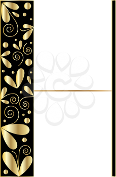 Decorative letter shape. Font type h. Black and gold colors