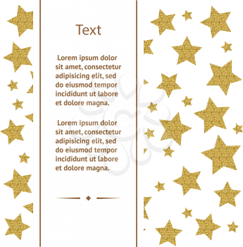 Greeting card template with gold stars on white background