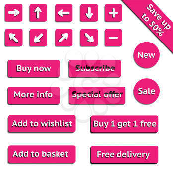 Buy web pink buttons for website or app on white background. Vector eps10.