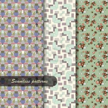 Seamless vintage geometric fabric patterns set. Can be used for wallpaper, cloth decoration, cards etc.