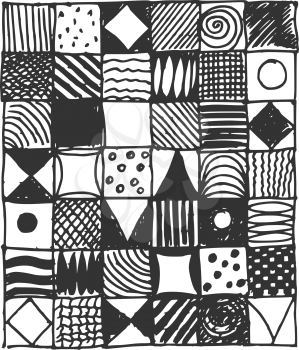 collection of hand drawn doodle drawing squares painted with different patterns