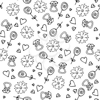 Love symbols Seamless pattern. Hand drawn doodles Vector illustration. Happy Valentine s day.