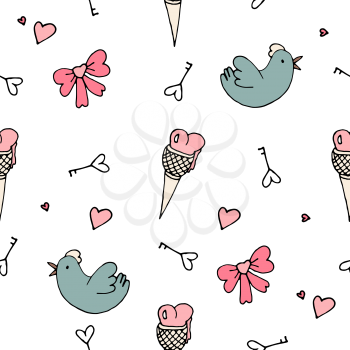 Love symbols Seamless pattern. Hand drawn doodles Vector illustration. Can be used for scrapbooking, fashion, cards for wedding, Valentine s day and other romantic occasion.