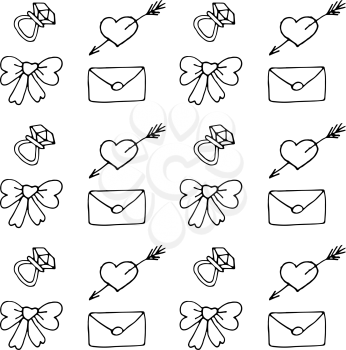 Love symbols Seamless pattern. Hand drawn doodles Vector illustration. Can be used for scrapbooking, fashion, cards for wedding, Valentine s day and other romantic occasion.