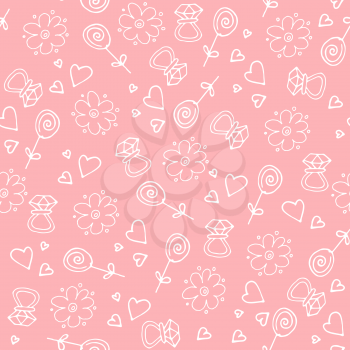 Love symbols Seamless pattern. Hand drawn doodles Vector illustration. Happy Valentine s day.