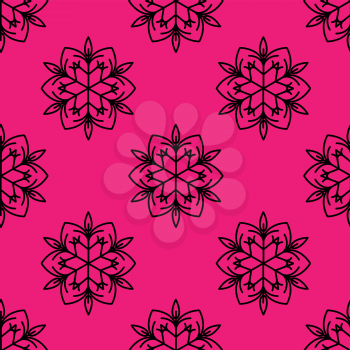 Seamless flower pattern background, black on pink