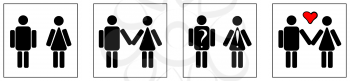 Icons illustrating developing relations between man and woman