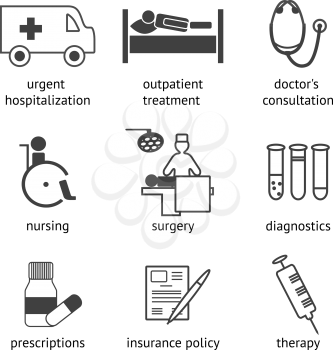 Set of hospital and treatment related icons