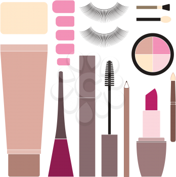 Collection of flat colorful makeup and cosmetic icons.