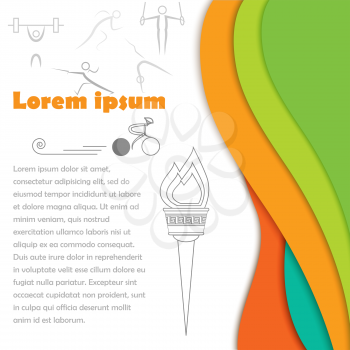 Sport brochure with abstract colorful background. Summer Games. Sport gold medal event. Web design with sport icons and flame.