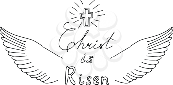 Easter christian motive with lettering and sketch He is risen, vector illustration