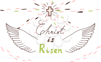 Easter christian motive with lettering and sketch. Christ is risen, vector illustration