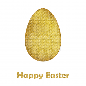 Happy Easter Card: gold Easter egg on white background with warm wishing text