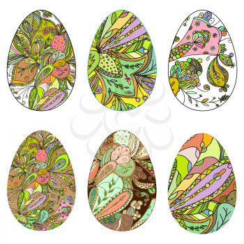 Easter eggs set painted in doodle style. Isolated on white background. Can be used for websites, greeting card, broshures, advertising etc.