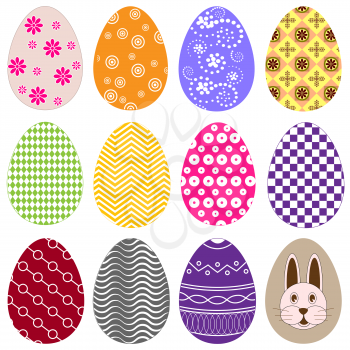 Colorful Easter Eggs collection isolated on white background.  Painted eggs with different ornaments are perfect element for design.