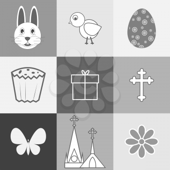 Set of images on the theme of Easter in monochrome tones 