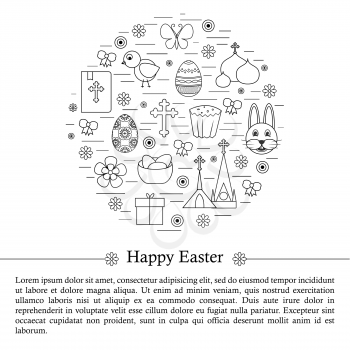 Happy Easter Line Icons Set Circle Shape with place for text
