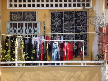 Drying clothes on the balcony in Phnom Penh, Cambodia