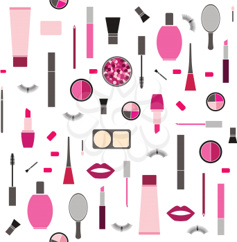 seamless colorful pattern background with Makeup products in vector
