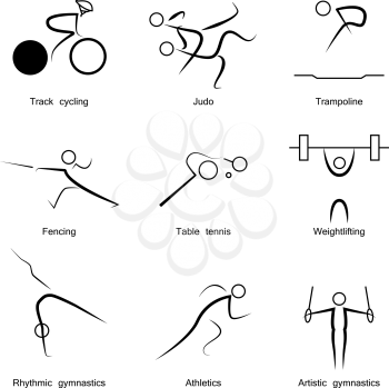 Nine sport silhouette icons with signed sports