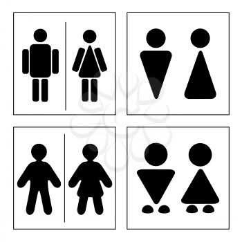 A man and a lady toilet sign. Four variants.