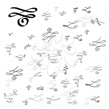 Collection of handdrawn swirls and curles. Unique romantic design element for wedding cards, in invitations and save the date cards.