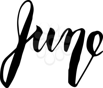 June lettering print. Summer minimalistic illustration. Isolated calligraphy on white background. Can be used for poster, calendar, cards etc.