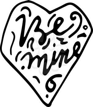 Be mine hand lettering in heart shape, black ink calligraphy isolated on white background. Valentines Day vector design.
