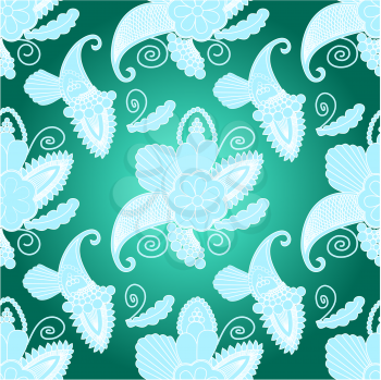seamless pattern with paisley and flowers on dark-blue background