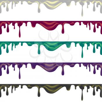 Set of Border of paint drips of different colors - silver, vinous, green, violet, black