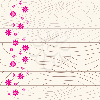 Light color Wooden texture background with pink flower. Vector illustration