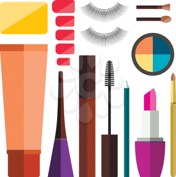 Set of vector flat colorful cosmetics, make up icons