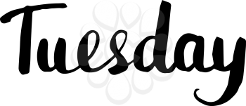 Tuesday lettering. Vector isolated illustration brush calligraphy, hand lettering. Can be used as Weekdays greeting card, for calendar, schedule, diary, journal, postcard, label sticker and decor