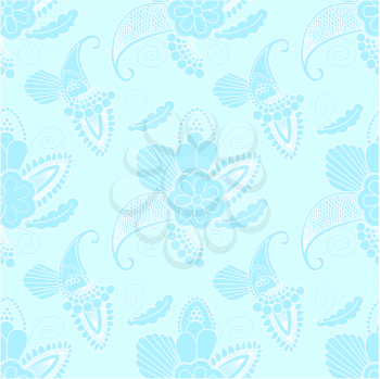 seamless pattern with paisley and flowers on cyan background