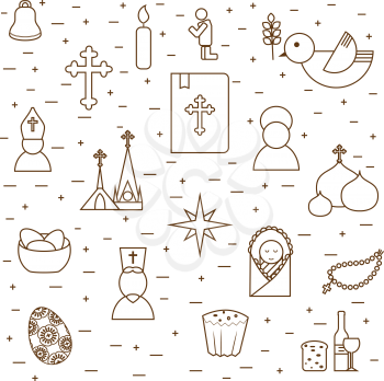 Christianity background from outline pictograms. Christianity symbols design in modern outline style. Can be used for religion purpose as site backdrop, cards cover etc.