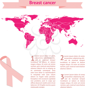 Global collaboration breast cancer awareness World map and triangle ribbon composition. EPS10 vector file with place for text. Can be used for booklet, flyer, brochure etc.