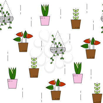 House plants seamless pattern with climbing plant and lilly. Can be used for background, website, poster etc.